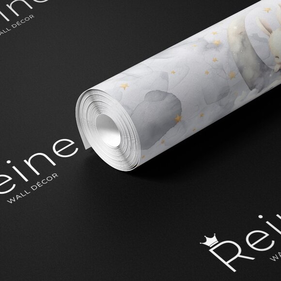 Sleeping Bunny Moon Kids Room Wallpaper | Adorable Nursery Decor - Picture 2 of 9